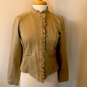 New York & Co. Khaki Ruffled Jacket